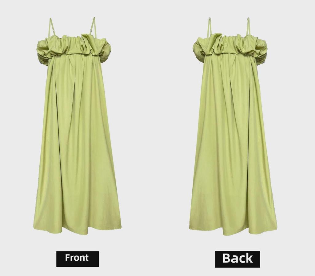 Luxi Tencel Tek Omuz Fırfırlı Tüp Elbise - Kore Stili