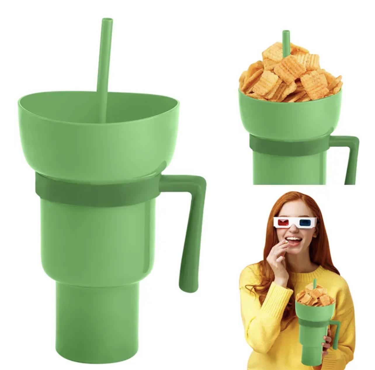 

New 2 IN 1 Creative Popcorn Snack Cup Integrated Beverage Cup With Handle Portable Beverage Cup Novel Design And Many Functions 901-1000ml зелёный