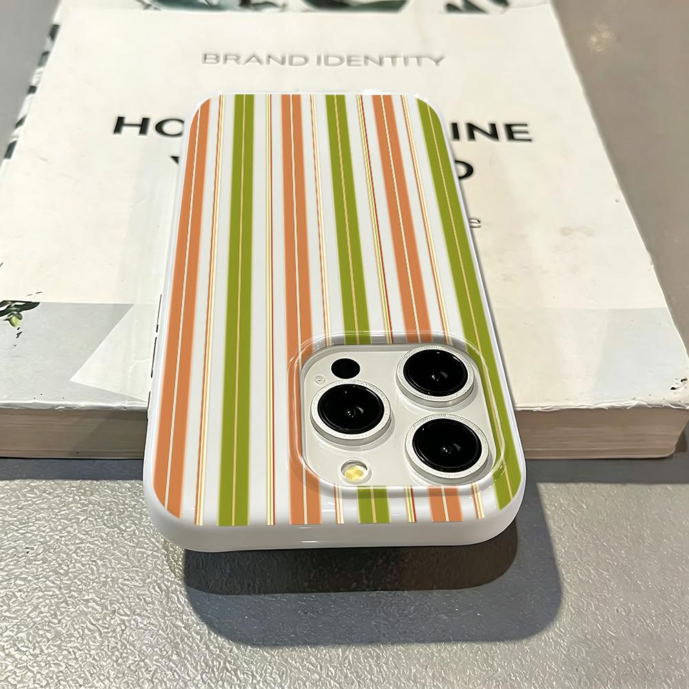 Orange-Green Vertical Stripe Soft Silicone Case For Iphone 11 12 13 14 15 Plus 16 17 Pro Max Shockproof Protective Cover