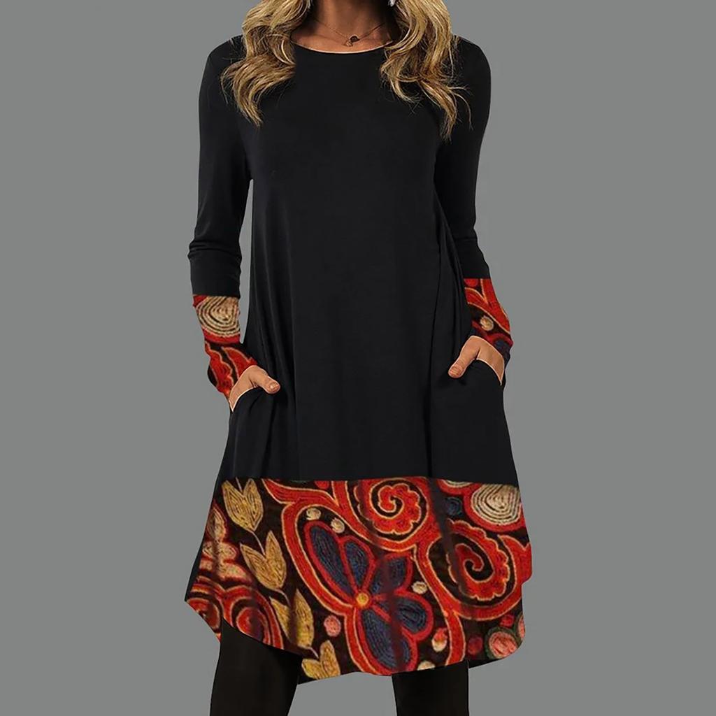 Robe ample à manches longues pour femmes, mode décontractée imprimée, col rond, pull ample