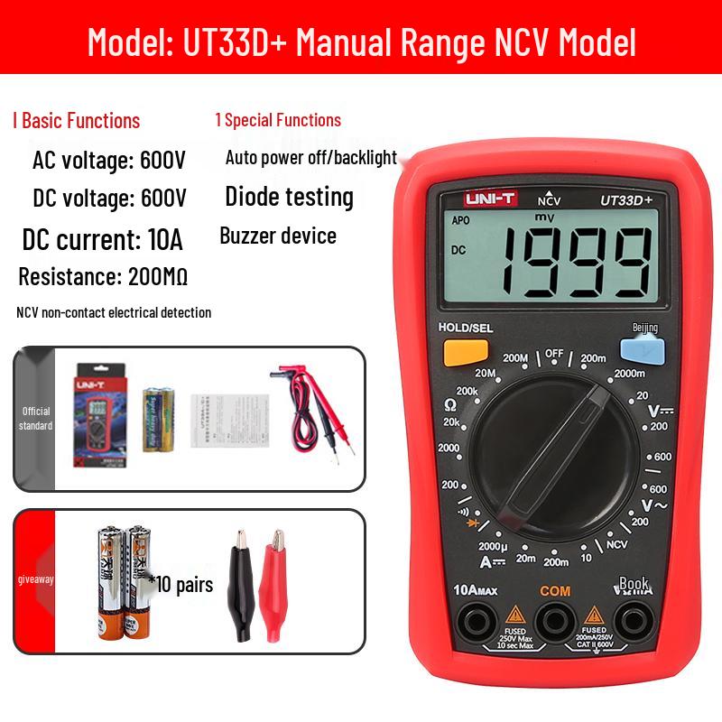 UNI-T UT33B+ Hochpräzises Smart Digitalmultimeter - Mini Anti-Burn Spannungsprüfer für Elektriker