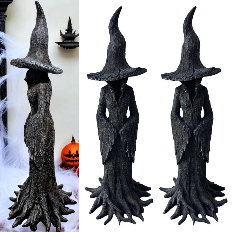 Halloween Decorations Crackers Barrels Witch Statue Desktop Ornament magicians Decorations,Resins Witches Figurines