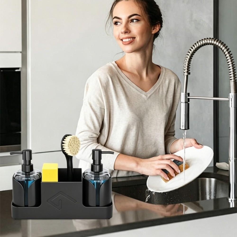 Sponge Holder Kitchen Soap Dispenser Refillable Hand Soap Dispenser 2 in 1 Set Storage Tray Hotel