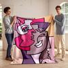 Abstract Cubist Style Faces In Pink Tones Flannel Blanket for Bedroom, Living Room, Sofa, and Nap Sofas