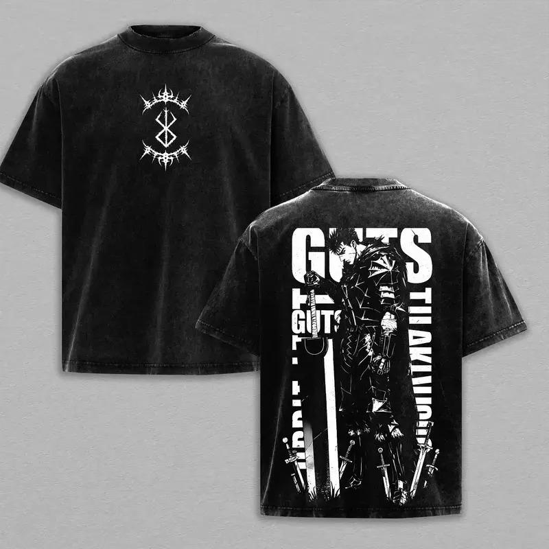 

Guts Cool Print T-shirt Anime Berserk Clothing Men Women Cotton Tshirts Retro Washed T Shirt Harajuku Male Casual Loose Tops XXL чорний
