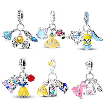 925 Silver Pumpkin Carriage Crystal Slipper Princess 3-In-1 Charms Beads Fits 3mm Bracelet DIY Jewelry Gifts for Women