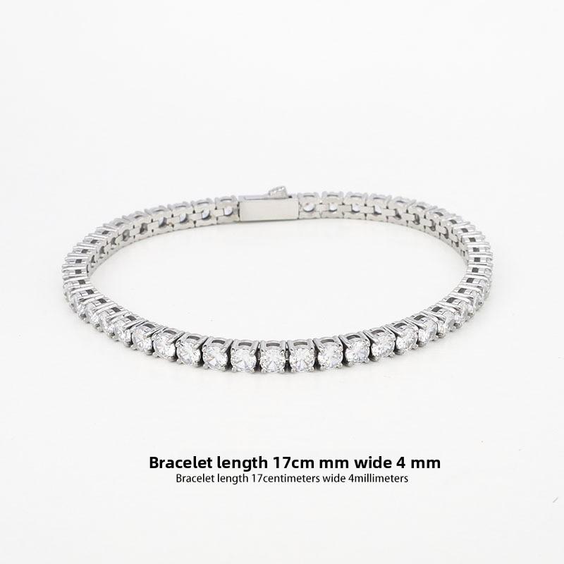 Titanium Steel Tennis Chain Bracelet, Zircon Premium Feeling Full Diamond Single Row Diamond Hip-hop Men's Bracelet Does Not Fade
