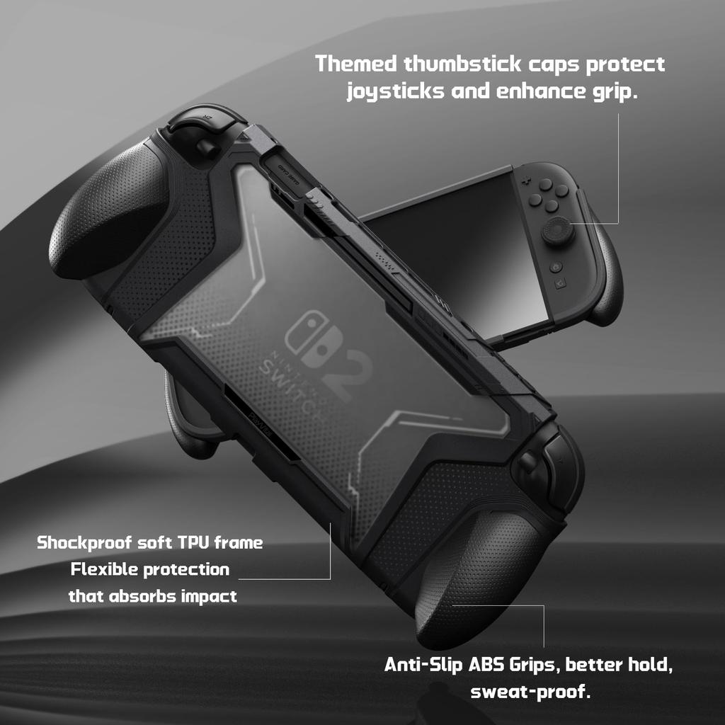 PlayVital Nintendo Switch 2 Protective TPU Case Cover with Interchangeable Dock Thumb Grip Ergonomic Design BEYOND-GRIP (2025) Grips, Compatible,