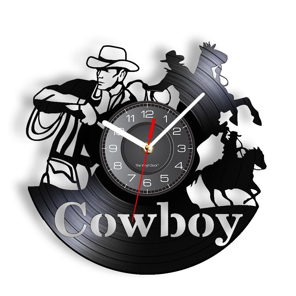 Wild West Cowboy Wall Clock Horse Rider Vinyl Record Wall Clock Western Home Decor Rodeo Horse Riding Cowboy Vintage Clock Watch
