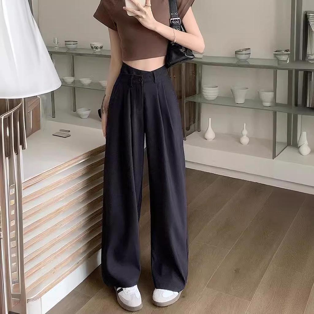 2026 Women's High-Waist Wide-Leg Pants: Slimming, Casual Straight-Leg with Draped Design for Summer
