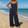 Damen-Jumpsuit, Lässige und lockere Passform, Mit rückenfreiem Design und dünnen Vintage-Trägern. Dieser Loungewear-Jumpsuit ist aus Baumwolle und Li