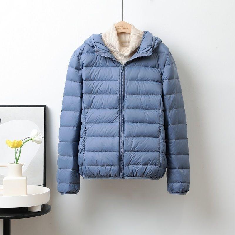 Double-layer fabric Lightweight women's hooded stand-up collar Winter duck down jacket Slim fit