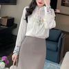 Women's Chinese Style Floral Embroidery Stand Collar Blouse