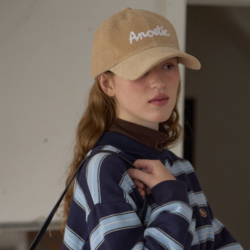ANOETIC CORDUROY LETTERING BALL CAP_BEIGE