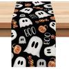 Halloween Polka Dot Ghost Pumpkin Cat Linen Table Runners Party Decor Reusable Dining Table Runners Kitchen Halloween Decoration