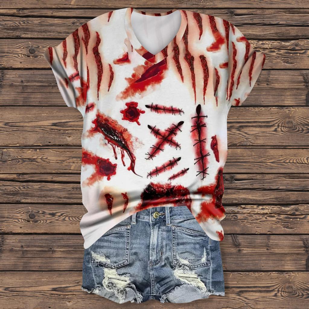 Women's Fashion Casual Short Sleeve Halloween Print Tops Halloween Elegant Tops
