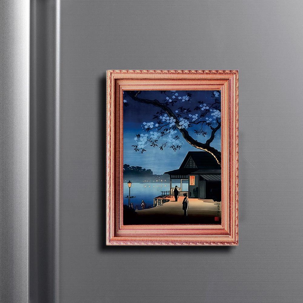 Floating World 3D Wood Carving Photo Frame Magnet: Wooden Home Décor, Poster, and Refrigerator Tile.