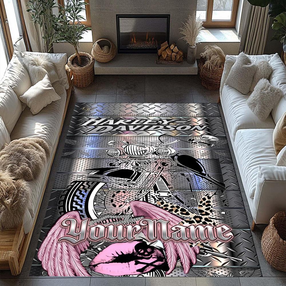 Harley-davidson Motorcycles Customized Name Floor Mat Perfect for Game Room Study room Balcony Foyer Antislip Carpet Anime Office Decor
