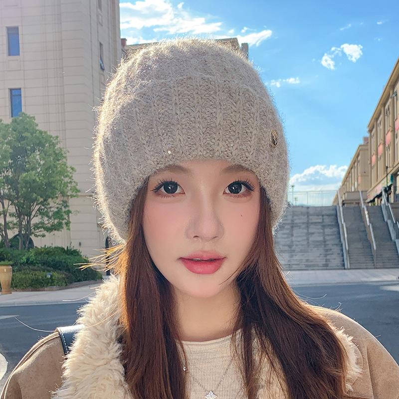 Wool Hat Women's Autumn and Winter New Wool Casual Knitted Hat, Ear Protector Headgear Winter Hats for Women, Beanies for Women, Hats for Women Winter