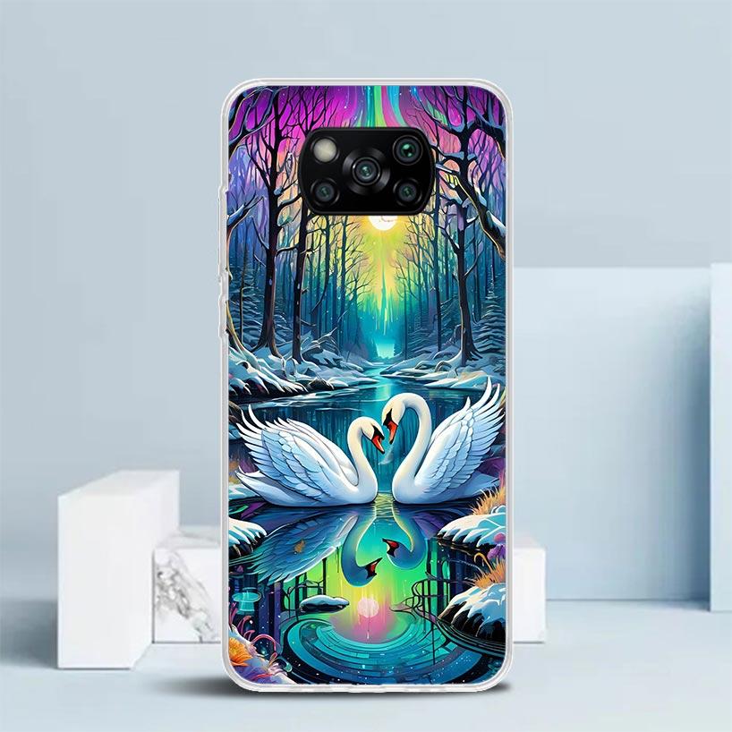 White Swan Grace Art Phone Case For Xiaomi Poco F7 Ultra X5 X6 X7 Pro M7 Redmi 15C 15 13C 13 12C 12 10C 10 10A 9 9C 9A 9T Cover
