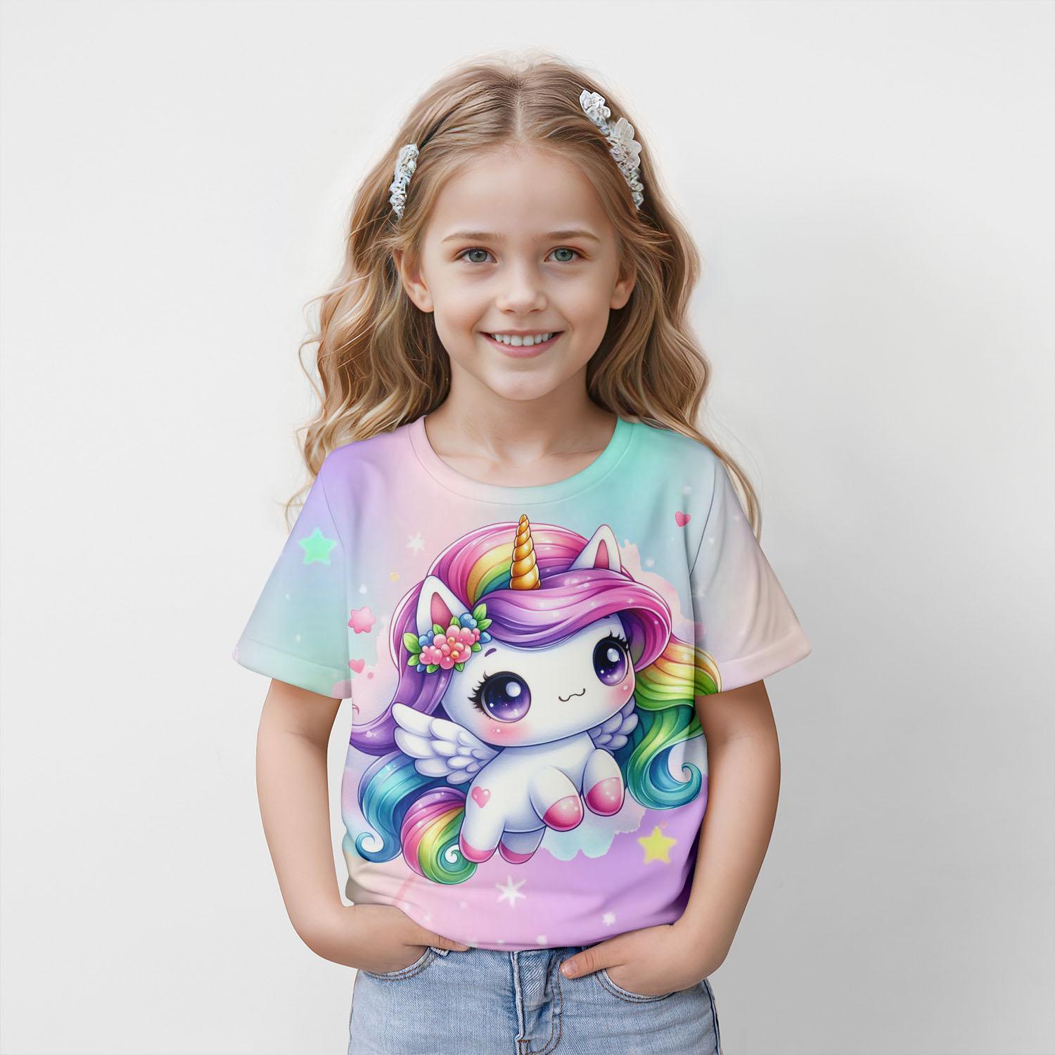 

Одяг для дівчаток Дитяча футболка з коротким рукавом Милий 3D-принт з мультфільмами Дитячий літній одяг Рожевий повсякденний дитячий одяг для дівчаток 130