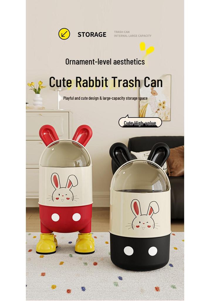 Adorable Rabbit Flip-Top Trash Can with Lid for Kids - Large Capacity for Home, Bedroom, or Bathroom.