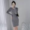 Women's Slim Fit Knitted Sweater Dress - Round Neck, Waist-Cinching, Mid-Length, 2025 Autumn/Winter Collection