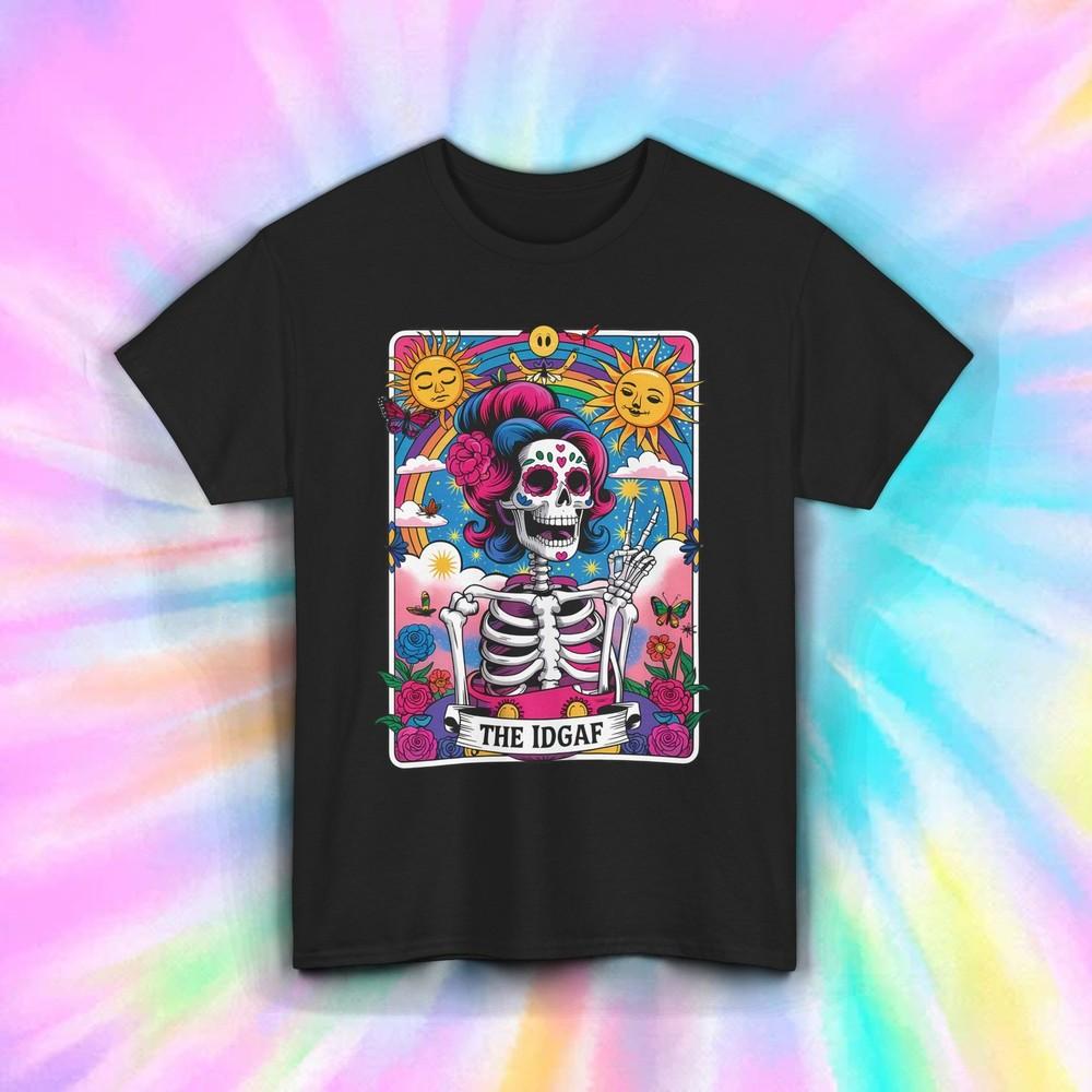 

IDGAF Shirt Skeleton Tarot Retro Rainbow Gothic Attitude Funny Tee S-5XL M