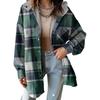 Women's Fashion Classic Casual Fleece Check Jacket Long-Sleeved Autumn/Winter Button-Fastening Colour-Block Hooded Coat