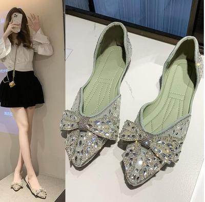 Fashion Glitter Crystal Ballet Shoes Women Pointed Slip On Loafers Cozy Shallow Ballerina Flats Moccasins Elegant Woman Bow Party Shoes