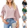2025 Summer European & American Women's Petal Sleeve Loose V-neck Chiffon Blouse
