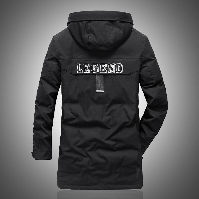 Winter Men 'S Mid -Length Down Jacket Outdoor Warm Down Jacket Coat Hooded White Duck Down Cotton Jacket 