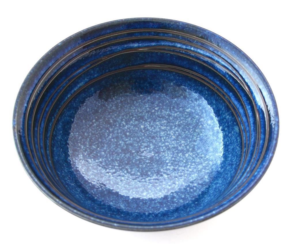 Mino Ware Unkai Ramen Schüssel, Reisschüssel, UdonSoba Nudelschüssel, ca.. 19cm Durchmesser x 7.7cm Höhe, Mikrowellen- und Spülmaschinenfest, Blau, Hergestellt in