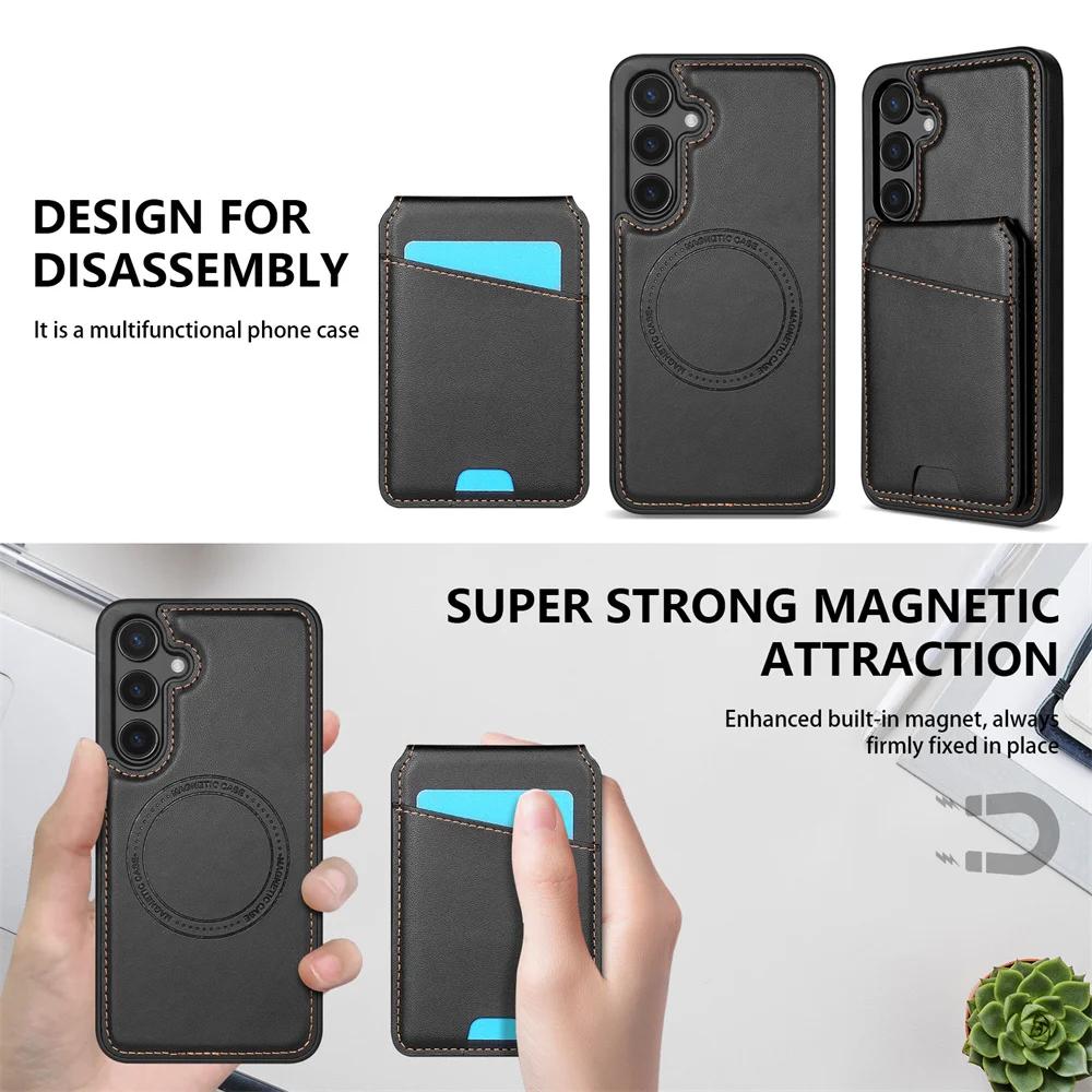 2 In 1 Detachable Magnetic Wallet with Card Holder Phone Case for Samsung S25 S24 Ultra S22 Plus S23 FE A16 A55 A15 A54 Cover