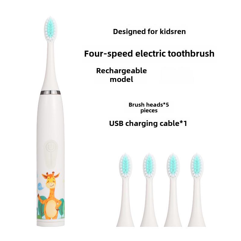 Waterproof Ultrasonic Kids' Electric Toothbrush - Cute Cartoon Design, Soft Bristles, IP7 Rated, Perfect Gift