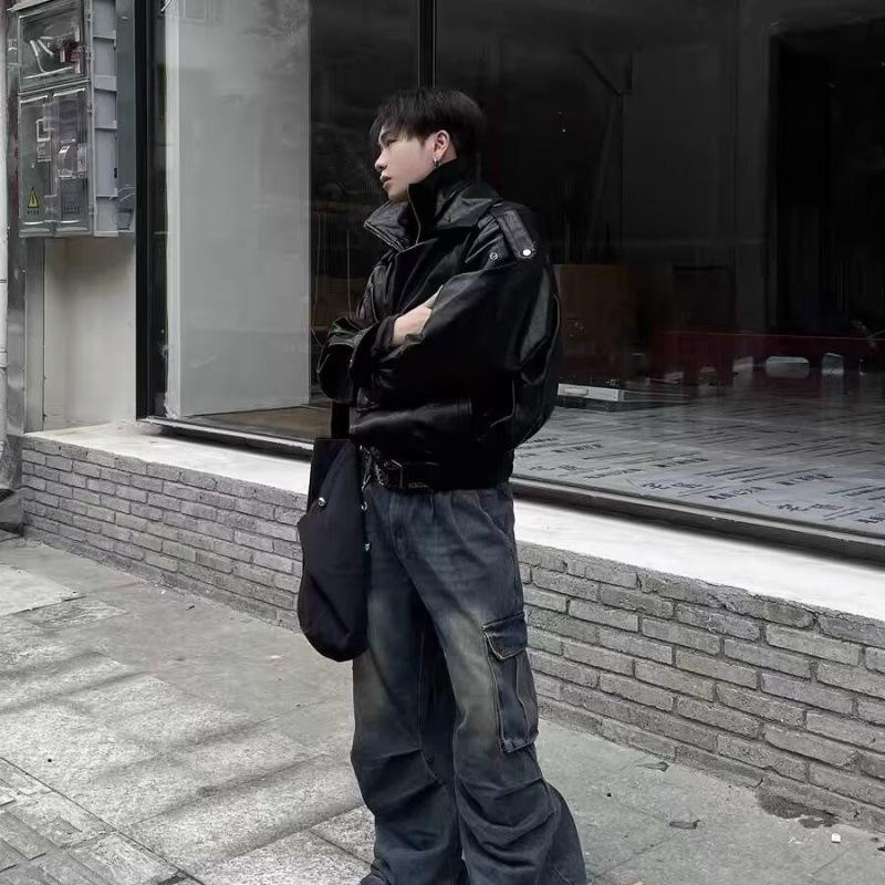 Maillard Brown Leather Biker Jacket for Couples - High-End Autumn Long Sleeve Coat