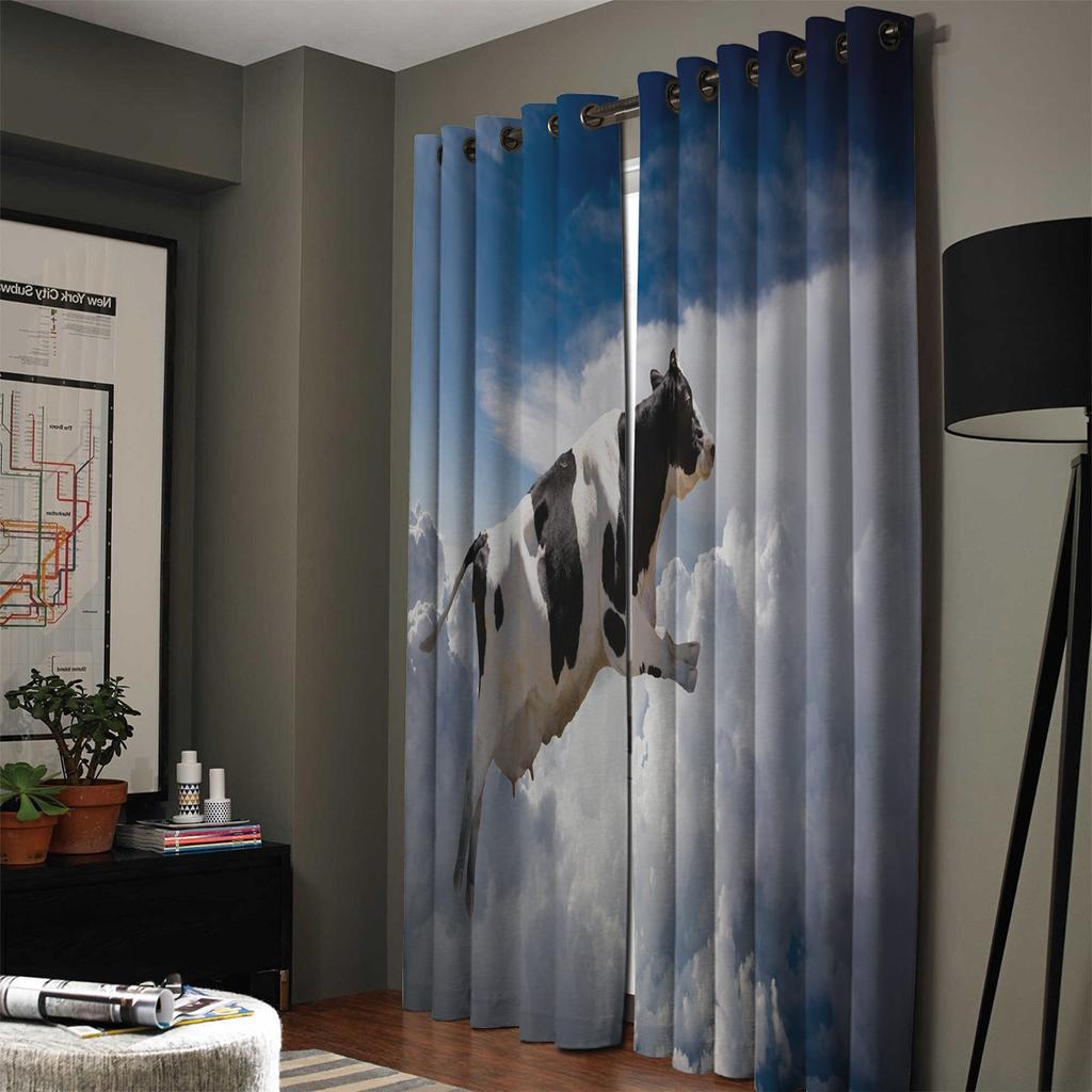 Cow Blue Sky White Clouds Fly   Window Curtains Curtains for Living Room Decorative Items Living Room
