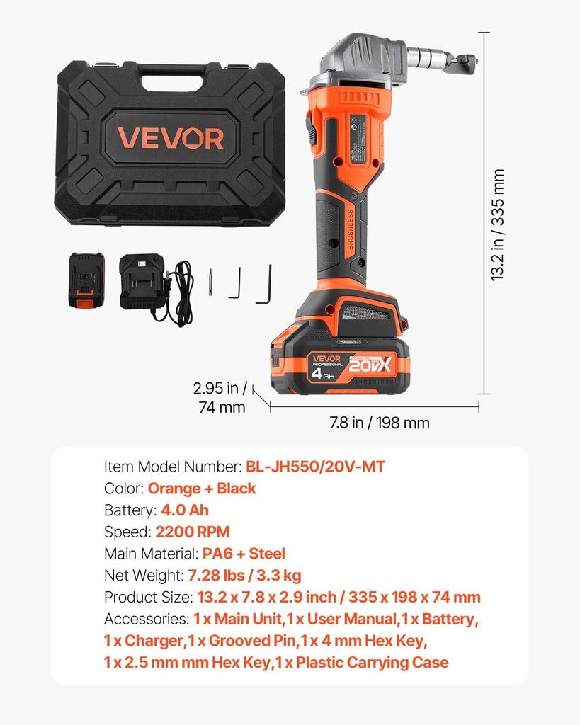 Cordless Metal Nibbler, with 20 V 4000 mAh Battery, 2200 RPM Efficient Brushless Motor, Electric Nibbler Metal Cutter with Plastic Carrying Case for