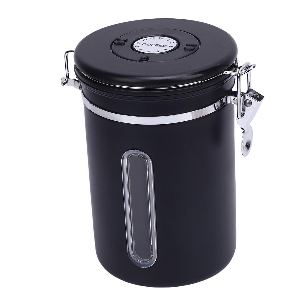Coffee Canister and Spoon 1.8L Capacity 304 Stainless Steel Airtight Tea Coffee Storage Jar with Window Exhaust Valve