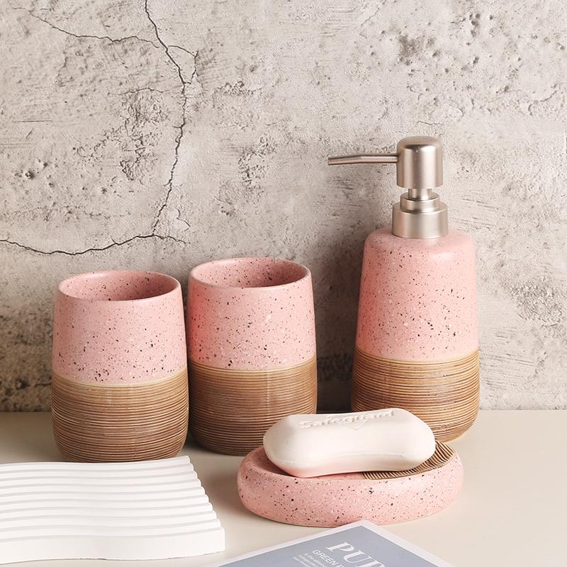 Pink ceramic toothbrush holder, mouth cup tooth cup soap dish dispenser lotion bottle bathroom accessories soap dispenser
