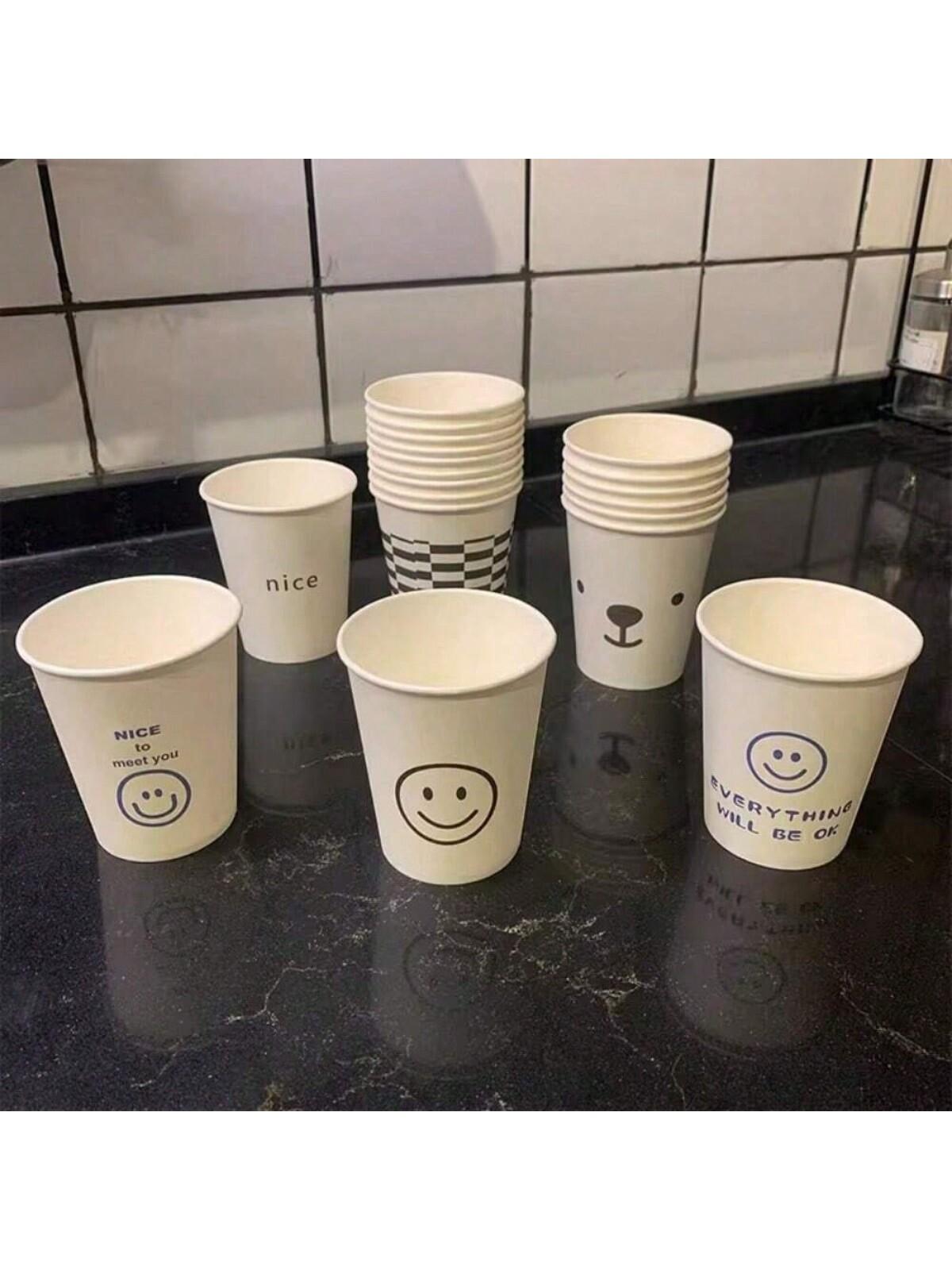 

Simple Style Paper Cups With Different Patterns, Thickened Office Home Commercial Drink Cups, Anti-Slip And Leak-Proof 250ML 10pcs