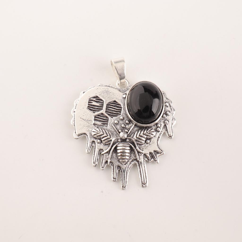 Rare Black Tourmaline Gemstone 925 Stamped Silver Artisan Jewelry Pendant 1.49" CP-28-24