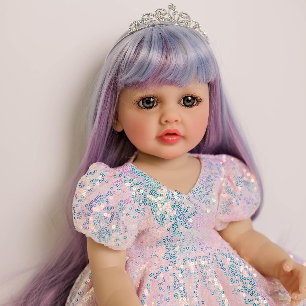 Lifelike 55cm Full Vinyl Body Reborn Baby Dolls Betty Real Looking Princess Girl Baby Dolls with Colorful Pasted Long Hair Newborn Doll Kid's Play Toy