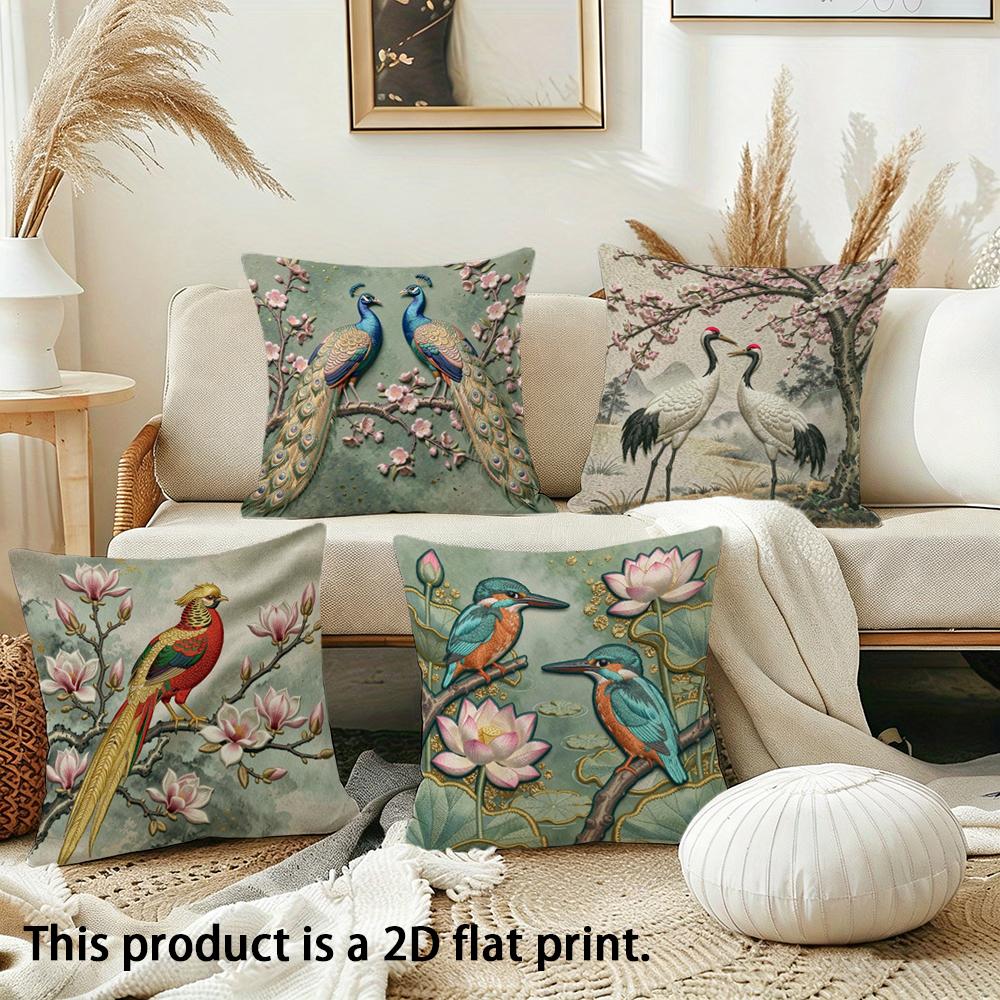 Exquisite BirdPrinted Doublesided Printed Pillow Cover Short Plush Suitable Living Rooms Bedrooms Sofas Throw Cushion Cover