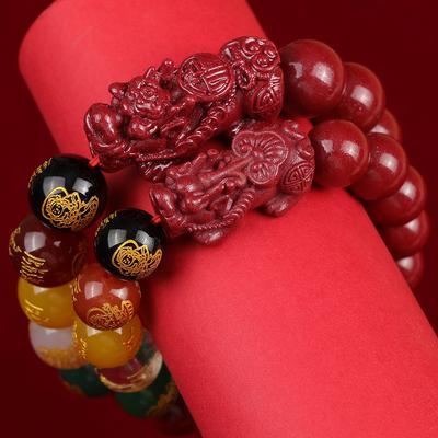 Good Luck FengShui Geomancy Man Bracelet PiXiu God of Wealth Fortune Men's Bracelets 12/14MM Cinnabar Beads Accessories Jewelry