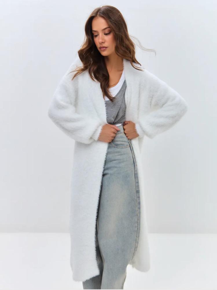 Damen Casual Nerzartiger Weißer Strickpullover Cardigan für Herbst & Winter