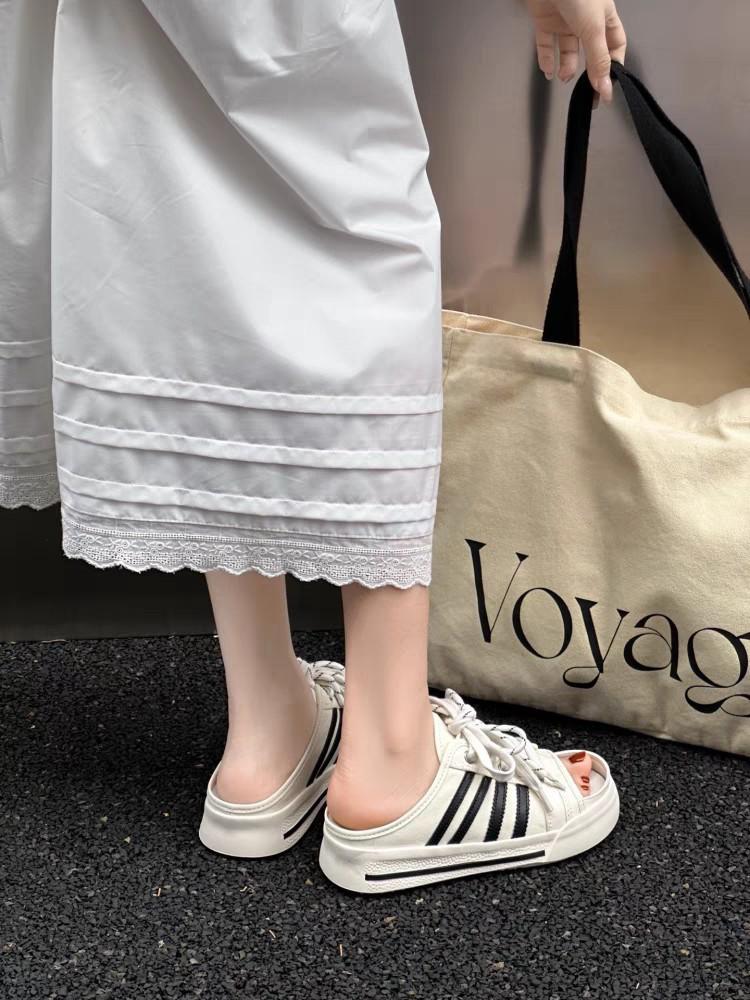 Summer New Fishing Net Bag Head Half Slippers Women's Summer Wear Thick-soled Woven Slippers Hollow Women's Shoes