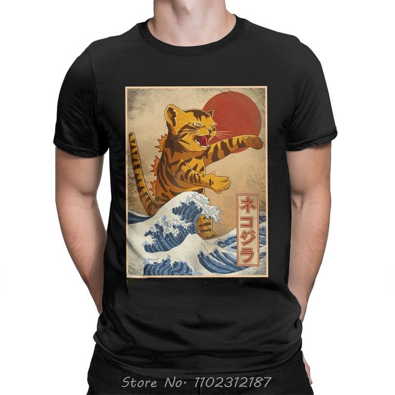 Funny Catzilla Japan Cat Kitten Lover Men T Shirt Male Casual Tees Summer Oversized Tshirt Harajuku Shirt Men Cotton T-shirt