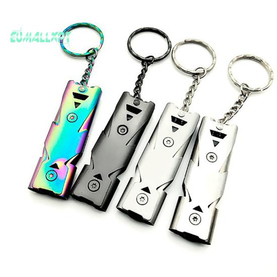 Portable Stainless Steel Dual-Pipe Mini - High Decibels Survival Keychain Whistle