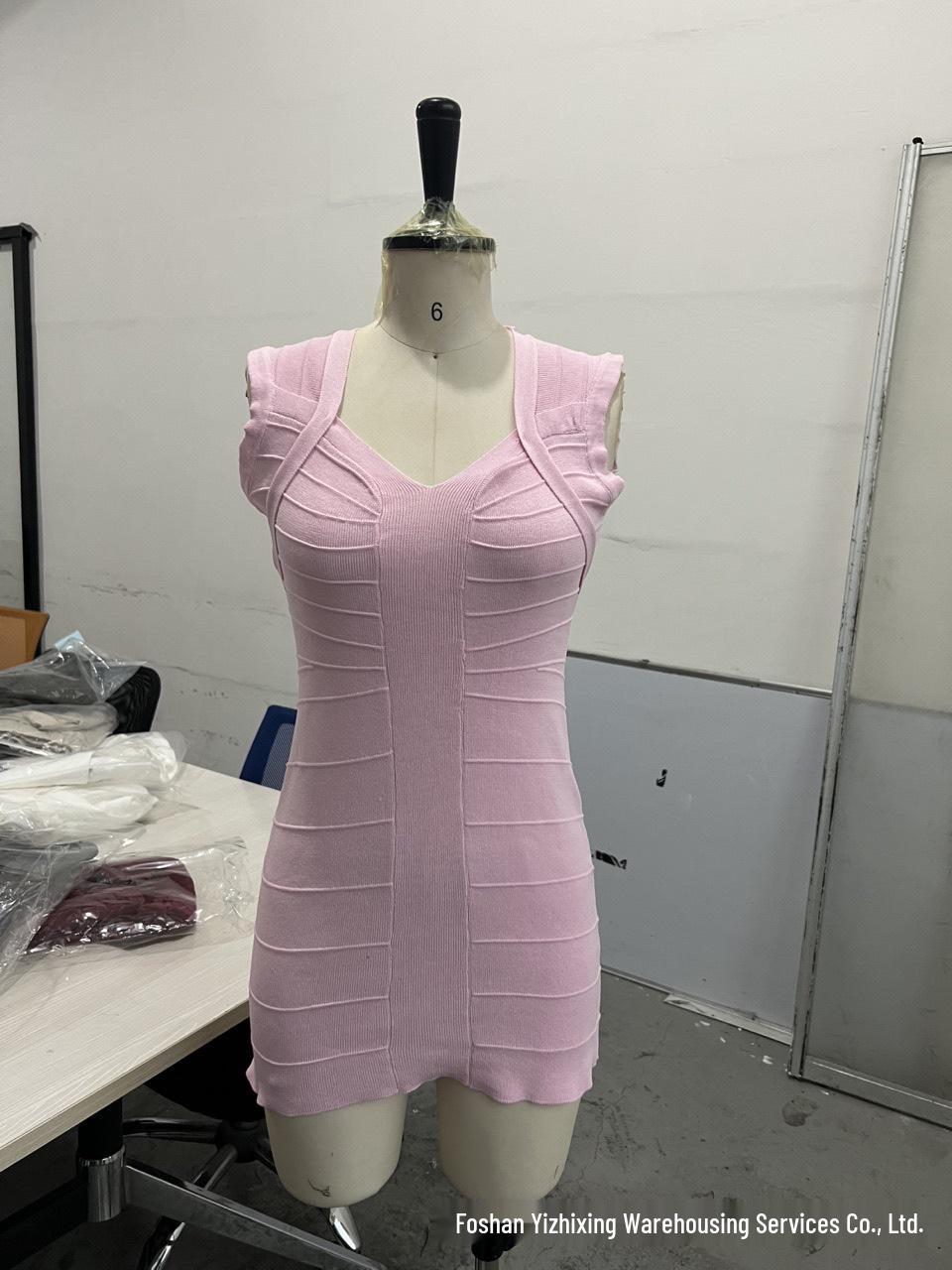 

European & American 2026 Summer Sexy Bandage Dress with Back Zipper Small